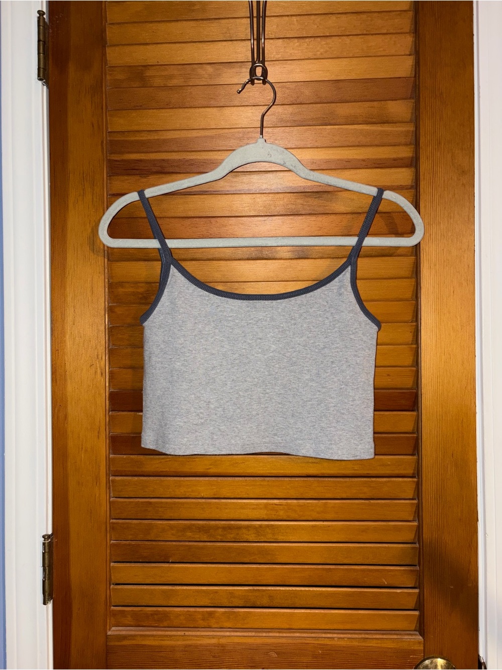 Brandy Melville Gray Cropped Cami with Navy Trim